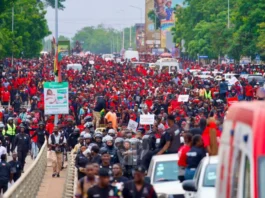 NPP demonstration marchers in Accra protesting alleged threats to Ghana's democracy