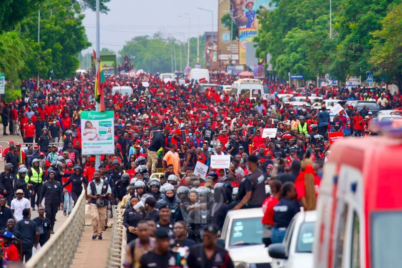 NPP demonstration marchers in Accra protesting alleged threats to Ghana's democracy